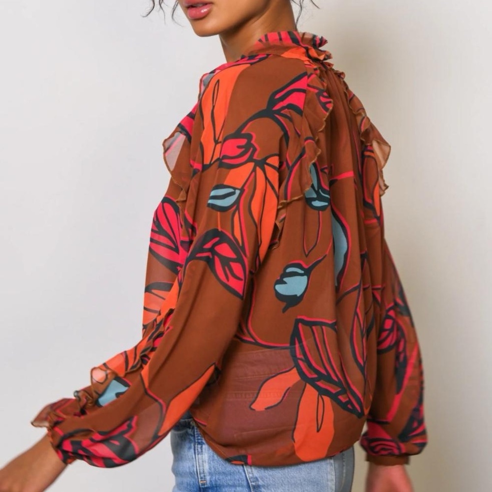 Hutch V-Neck Ruffle Hayes Top Rust Floral Top NWT - Picture 2 of 10
